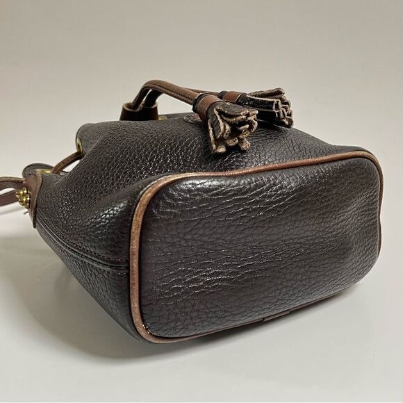 Vintage Dooney Bourke Drawstring Bucket Bag AWL Pebbled Brown Leather Crossbody - Picture 10 of 12